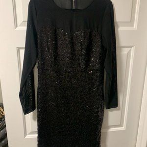 Sheer Sleeve Black Sequin Dress